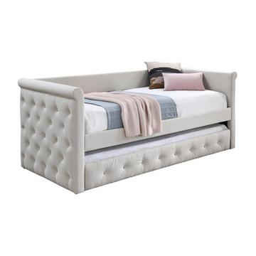 Lit banquette gigogne capitonné - 2 x 90 x 190 cm - Tissu - Beige - LOUISE