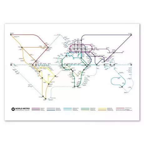 Wall Editions  Art-Poster 50 x 70 cm - World Metro Map - Olivier Bourdereau - 50 x 70 cm 