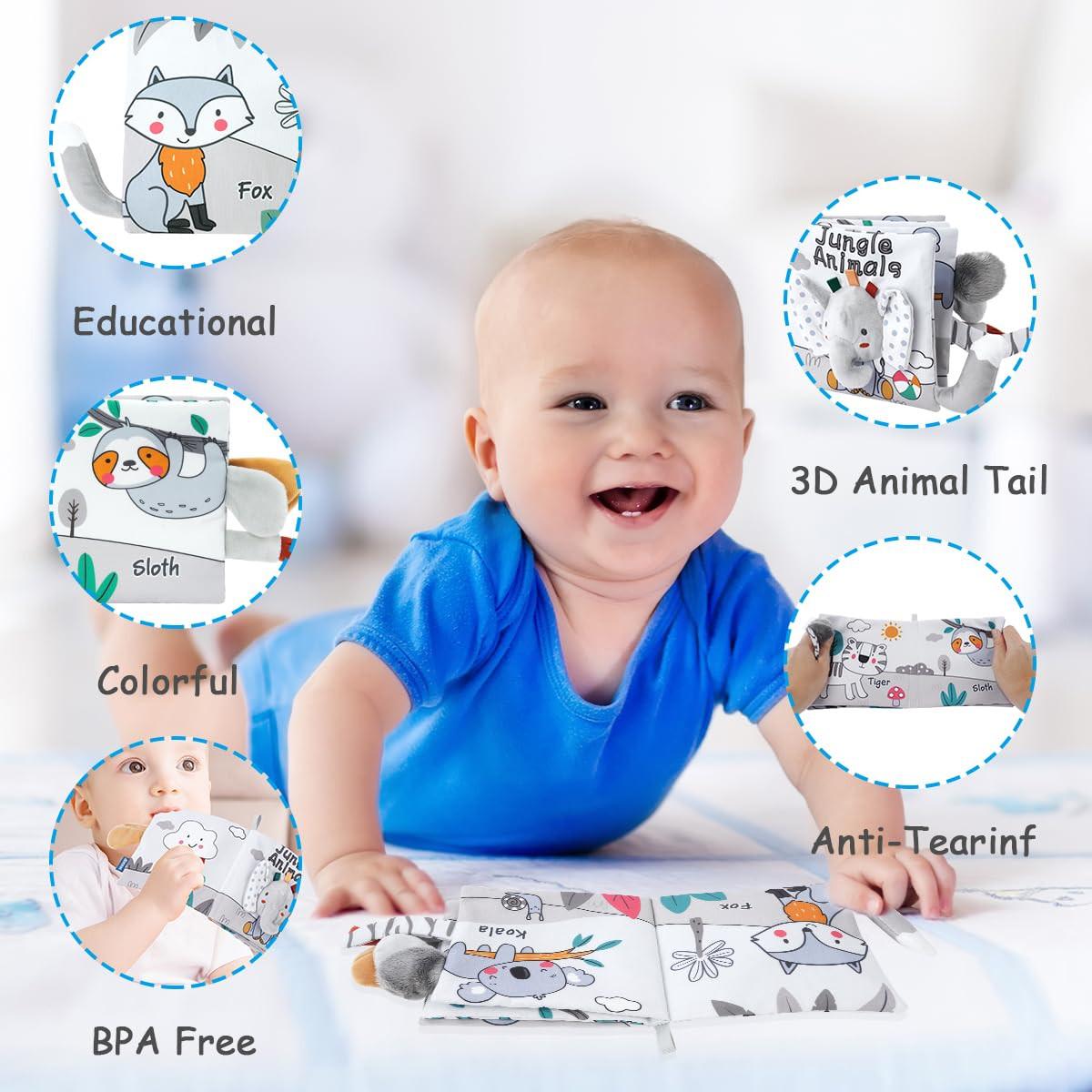 Activity-board  Livre d'images en tissu avec des animaux, livres en tissu pour le développement précoce des bébés, jouets d'apprentissage perceptif 