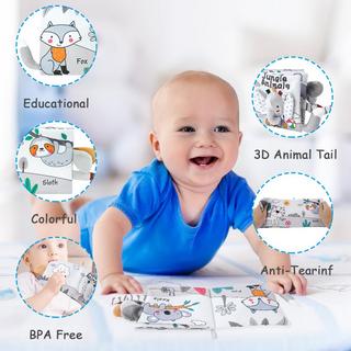 Activity-board  Livre d'images en tissu avec des animaux, livres en tissu pour le développement précoce des bébés, jouets d'apprentissage perceptif 