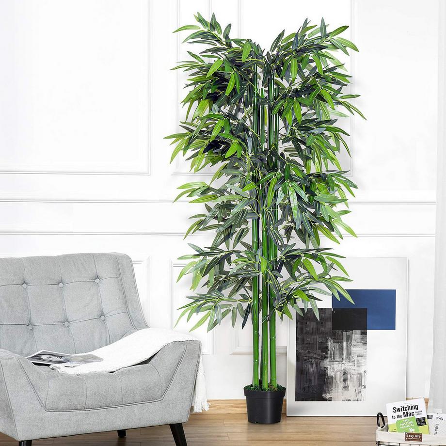 Northio Plante Artificielle 180 Cm Bambou Artificiel Avec Pot De Fleurs, Plante D'Intérieur Trompeusement Réelle, Vert  