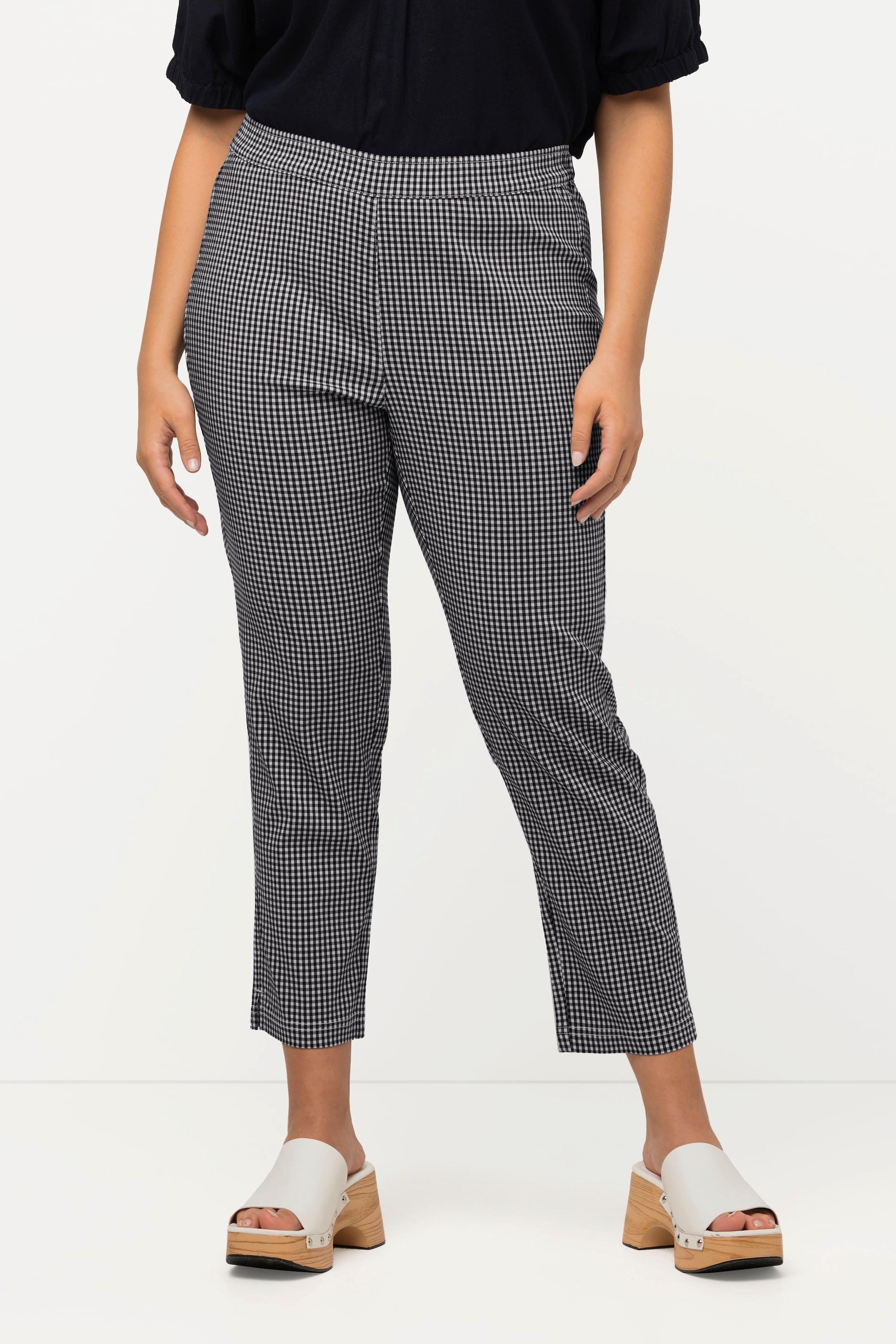 Ulla Popken  Pantalon 7/8 Sienna. Tissu bengaline hautement élastique. Imprimé à carreaux vichy. 