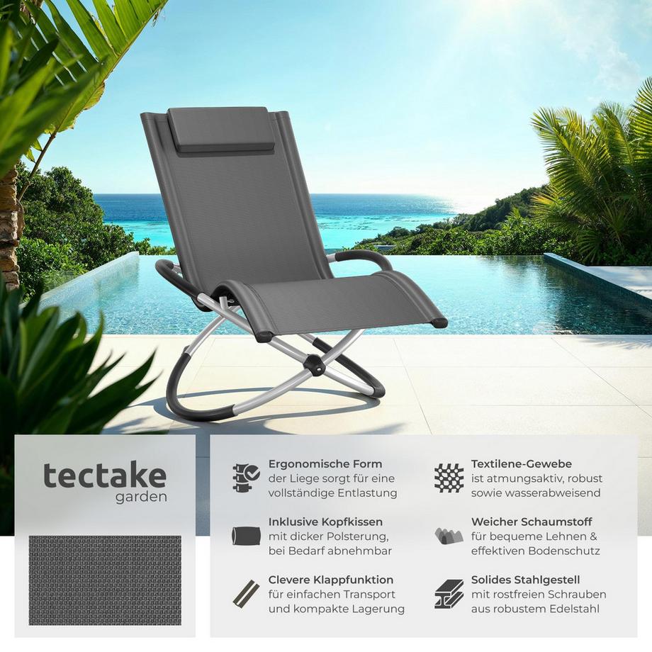 Tectake Sonnenliege Paulina mit Textilene ergonomisch, atmungsaktiv, widerstandsfähig und faltbar  