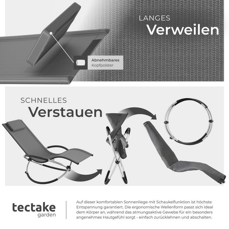 Tectake Sonnenliege Paulina mit Textilene ergonomisch, atmungsaktiv, widerstandsfähig und faltbar  