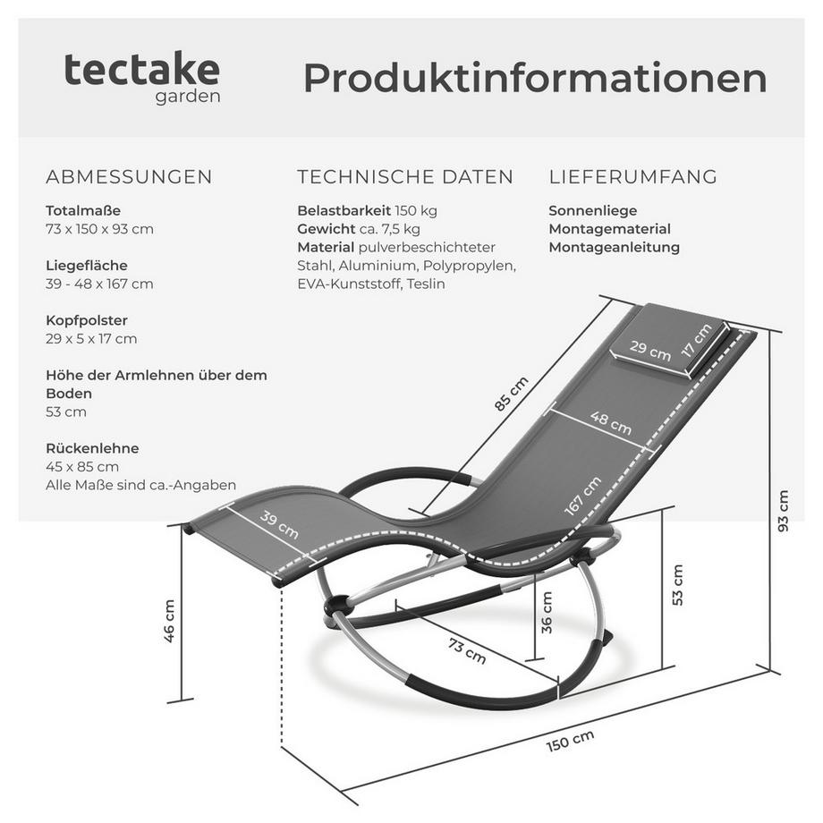 Tectake Sonnenliege Paulina mit Textilene ergonomisch, atmungsaktiv, widerstandsfähig und faltbar  