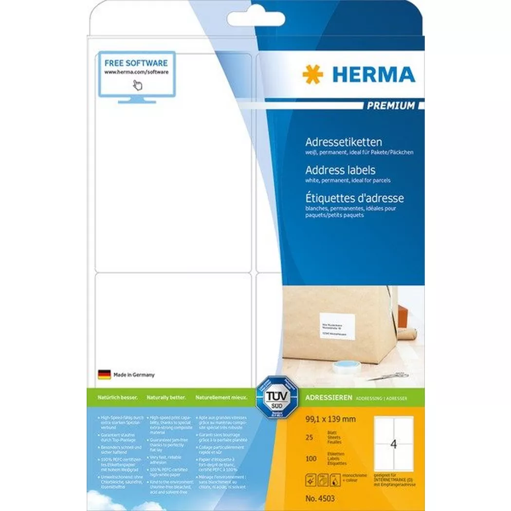 HERMA – Etiketten Premium 99.1x139mm 4503 weiss, permanent 100 Stück, One Size
