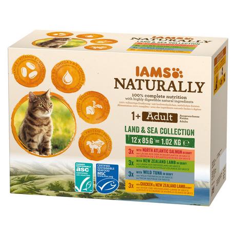 IAMS  Naturally Adult Land & Sea Mix, 12x85g 