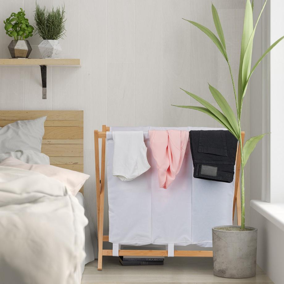 B2X Cesto portabiancheria pieghevole con 3 scomparti  