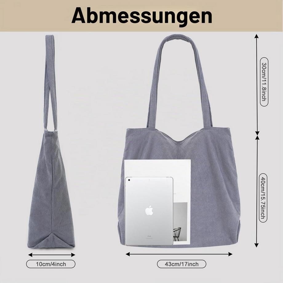 Only-bags.store Cordtasche Umhängetasche mit Reißverschluss, Bulk Shopper Tasche Einkaufstasche  