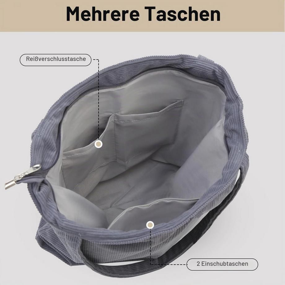 Only-bags.store Cordtasche Umhängetasche mit Reißverschluss, Bulk Shopper Tasche Einkaufstasche  