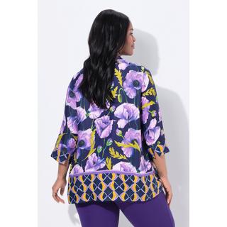 Ulla Popken Tunica Floreale Linea ad A Collo a Calice Maniche 3/4  