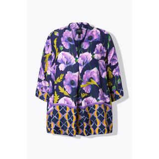 Ulla Popken Tunica Floreale Linea ad A Collo a Calice Maniche 3/4  