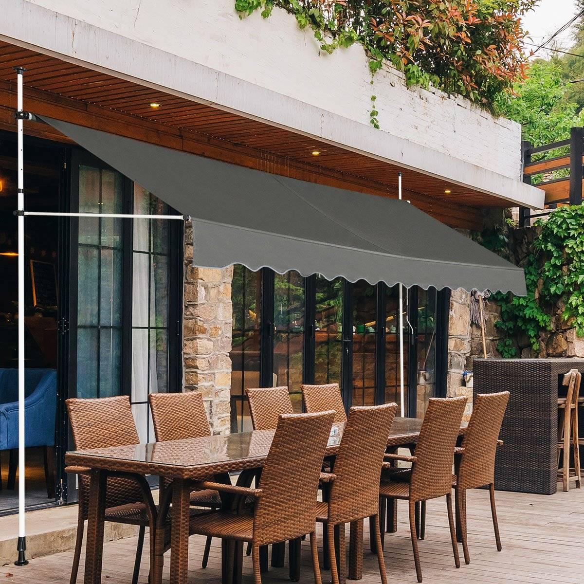 Northix Tenda da sole con morsetto larga 350 cm senza foratura, tenda da balcone resistente ai raggi UV, tenda da sole regolabile in altezza, grigio  