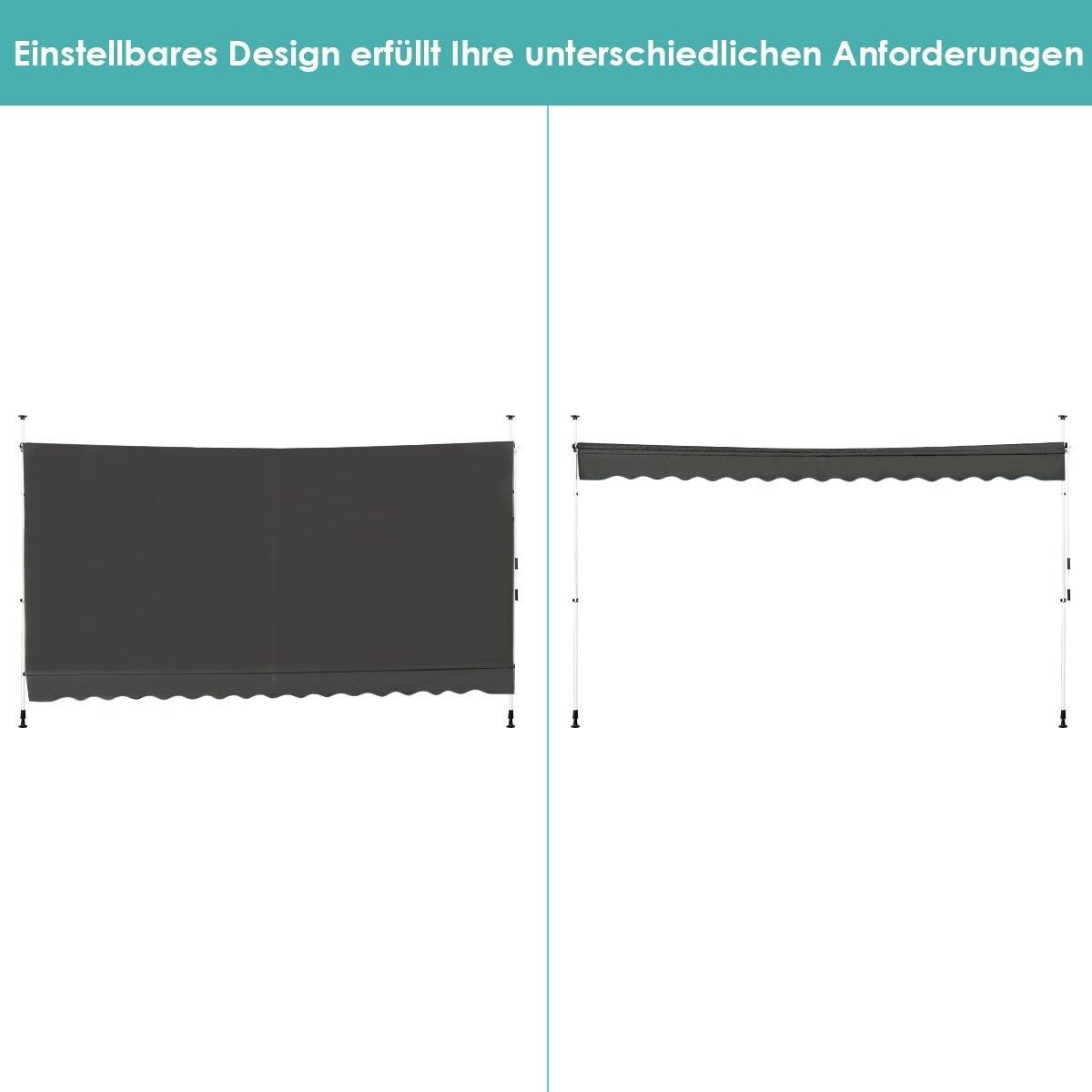 Northix Tenda da sole con morsetto larga 350 cm senza foratura, tenda da balcone resistente ai raggi UV, tenda da sole regolabile in altezza, grigio  