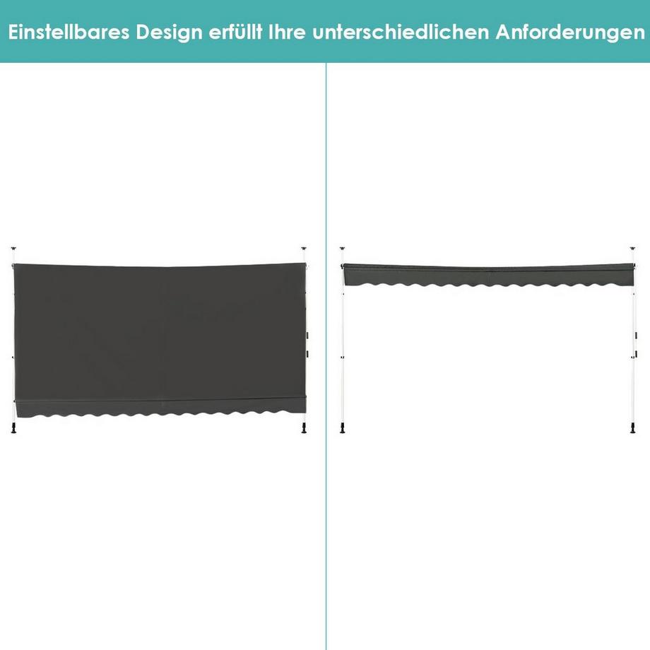 Northix 350cm Breit Klemmmarkise ohne Bohren UV-beständige Balkonmarkise Höhenverstellbare Markise Grau  