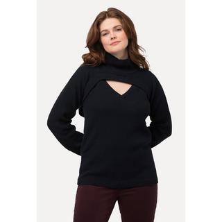 Ulla Popken Maglia 2-in-1 a costine scollo a V  