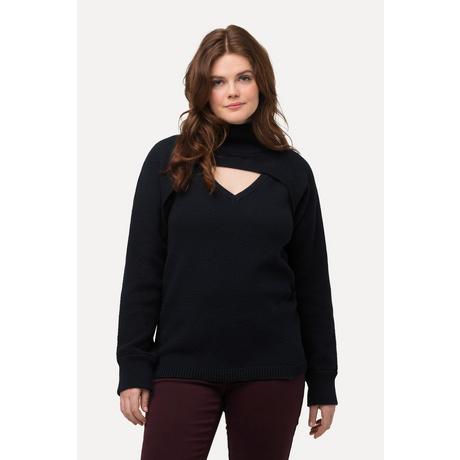 Ulla Popken Maglia 2-in-1 a costine scollo a V  