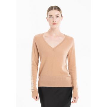 RIA 1 Maglia con scollo a V e banda sulle maniche - 100% cashmere