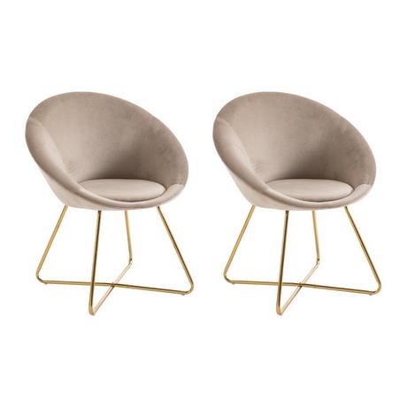 Vente-unique Stuhl 2er-Set - Samt & goldfarbenes Metall - Beige - BURBAN  