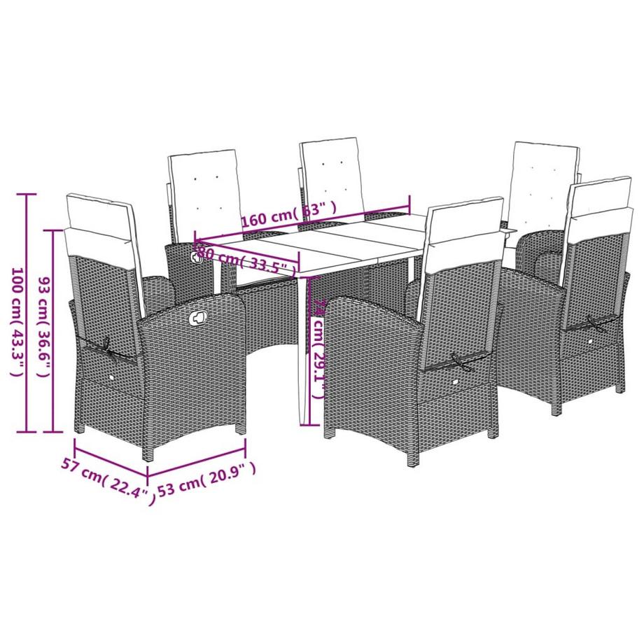 VidaXL Ensemble de salle à manger de jardin rotin synthétique  