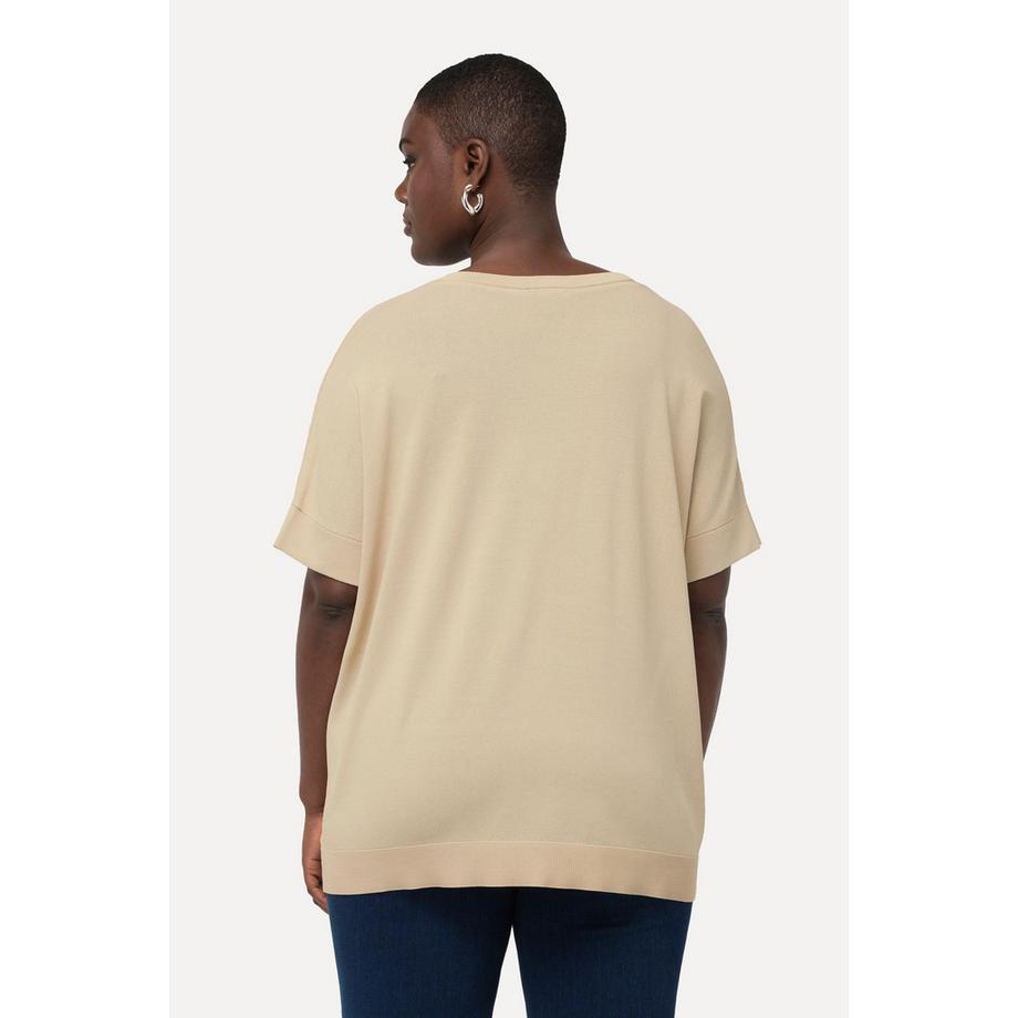 Ulla Popken Strick Oversized V-Ausschnitt Halbarm Shirt  