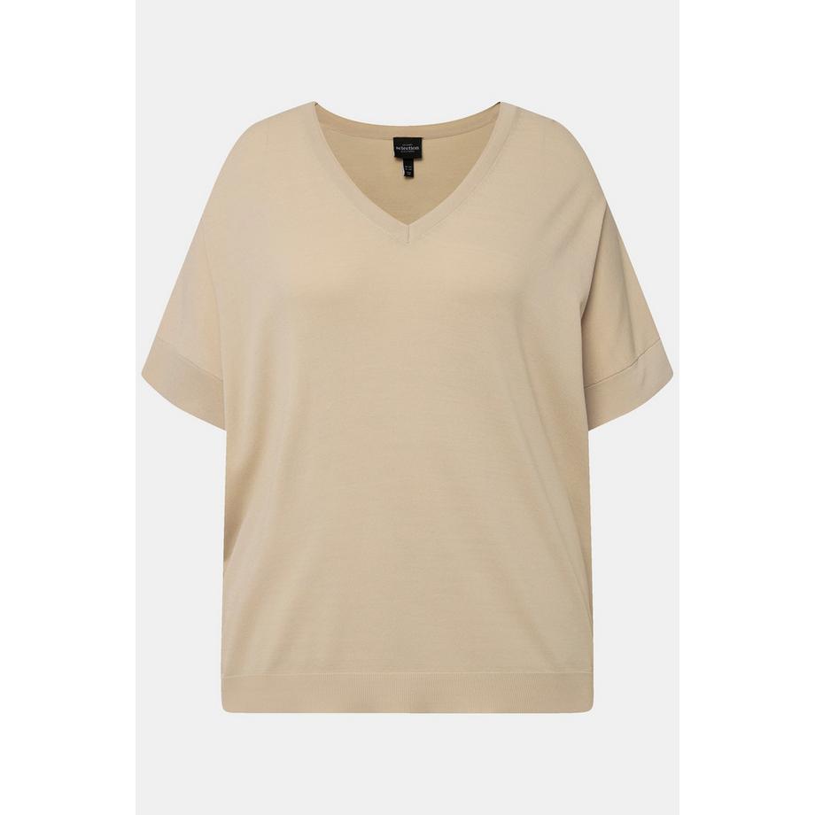 Ulla Popken Strick Oversized V-Ausschnitt Halbarm Shirt  