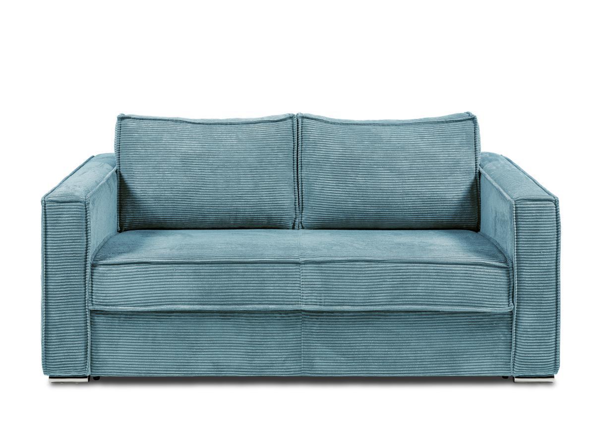 Vente-unique Canapé 3 places convertible express en velours côtelé bleu turquoise - Couchage 140 cm - Matelas 18 cm LORETO  