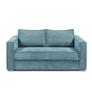 Vente-unique Canapé 3 places convertible express en velours côtelé bleu turquoise - Couchage 140 cm - Matelas 18 cm LORETO  