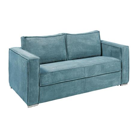 Vente-unique Canapé 3 places convertible express en velours côtelé bleu turquoise - Couchage 140 cm - Matelas 18 cm LORETO  