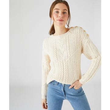 Zopfmusterpullover mit Knöpfen, Thermolactyl.