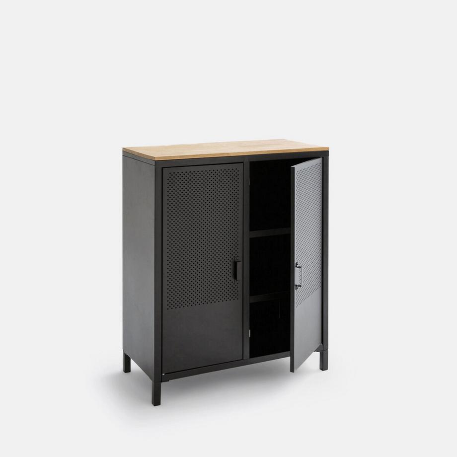 La Redoute Intérieurs Armoire basse 2 portes métal acier et chêne Agama  