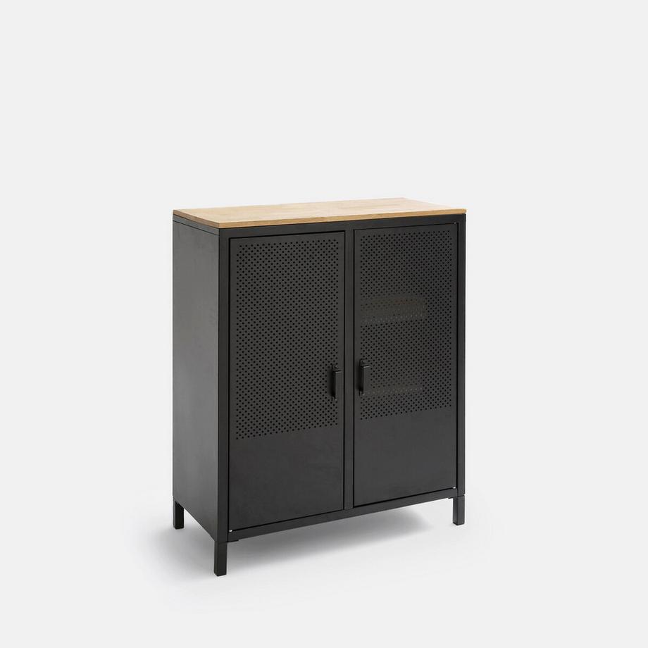 La Redoute Intérieurs Armoire basse 2 portes métal acier et chêne Agama  