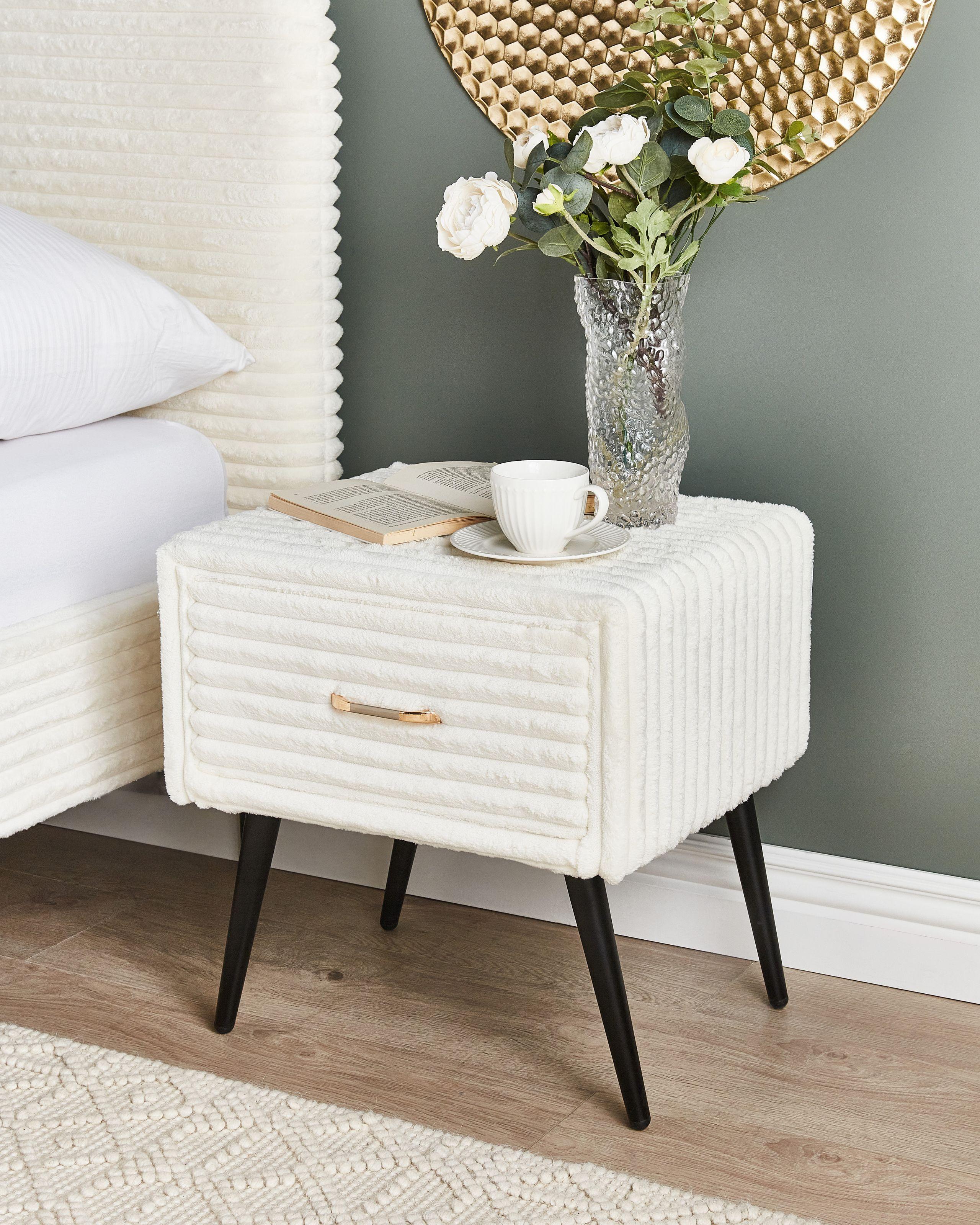 Beliani Table de nuit à 1 tiroir en Velours côtelé Glamour FLAYAT  