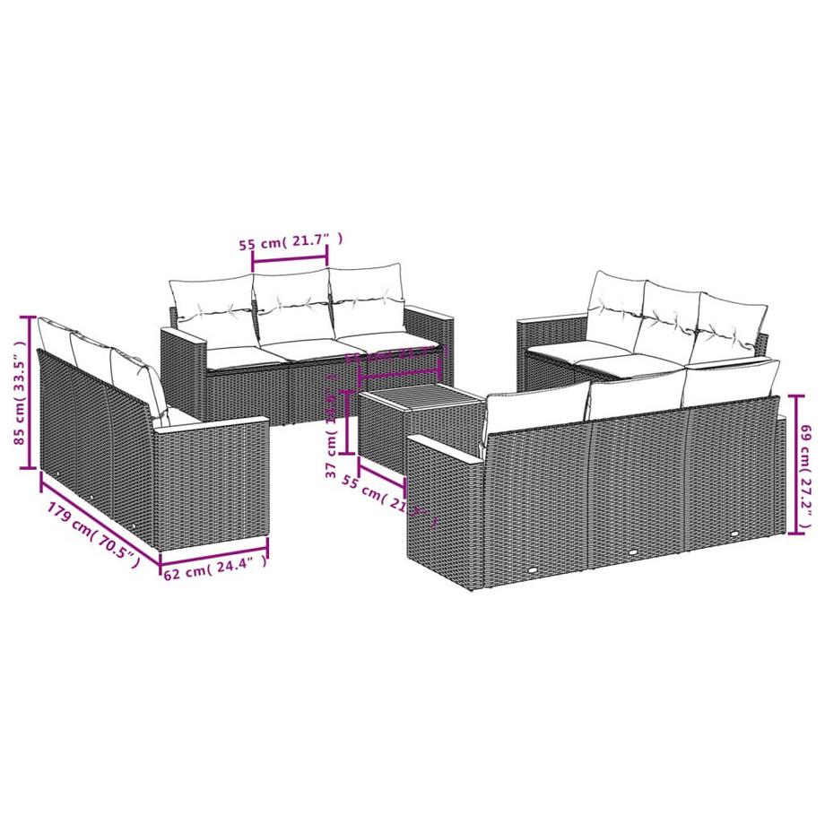 VidaXL set divano da giardino Polirattan  