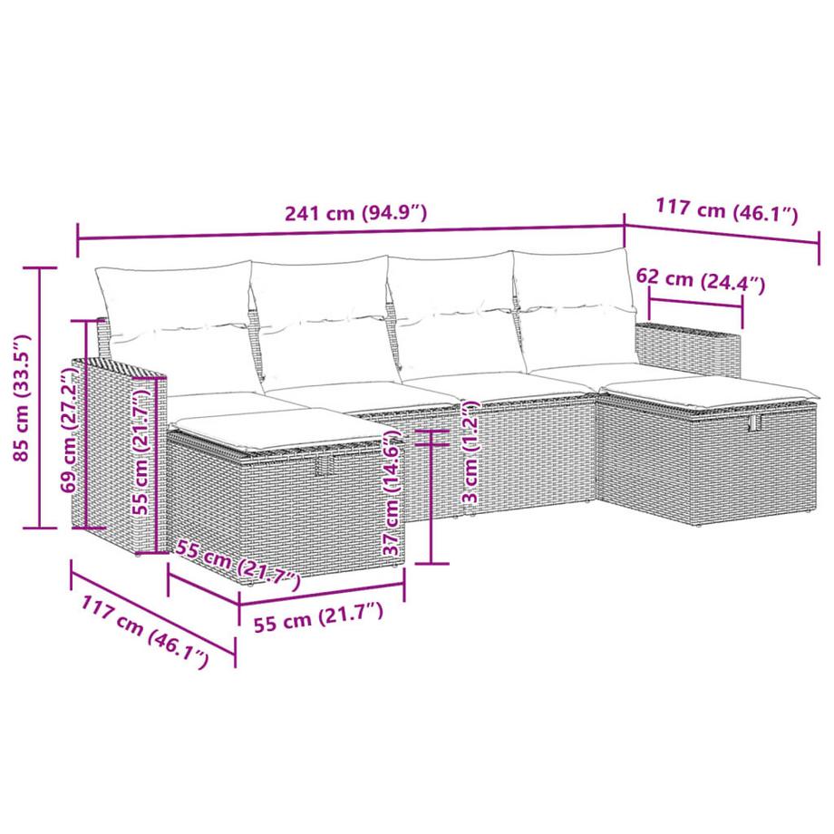 VidaXL Ensemble de canapés de jardin rotin synthétique  