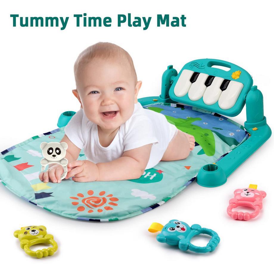 Activity-board  Spieldecke mit Spielbogen, Aktivitätsdecke mit Klavier und Rassel, multifunktionaler Baby-Spielbogen ab Geburt 