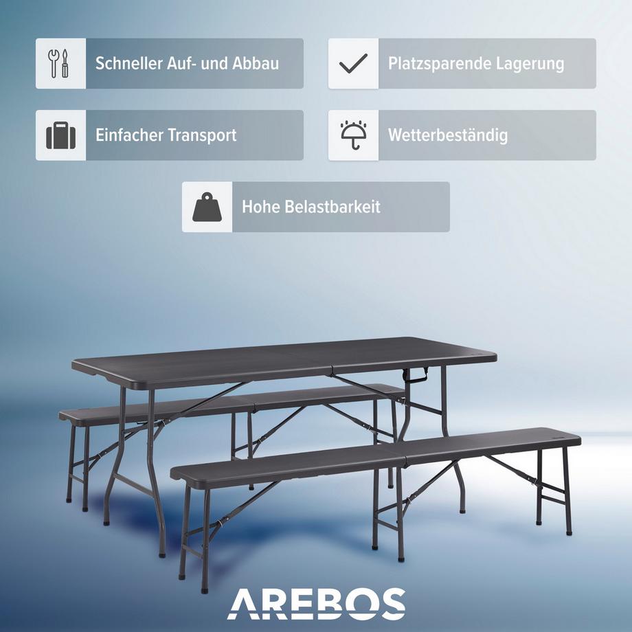Arebos Bierzeltgarnitur Festzeltgarnitur Biertisch Set klappbar Campingtisch  