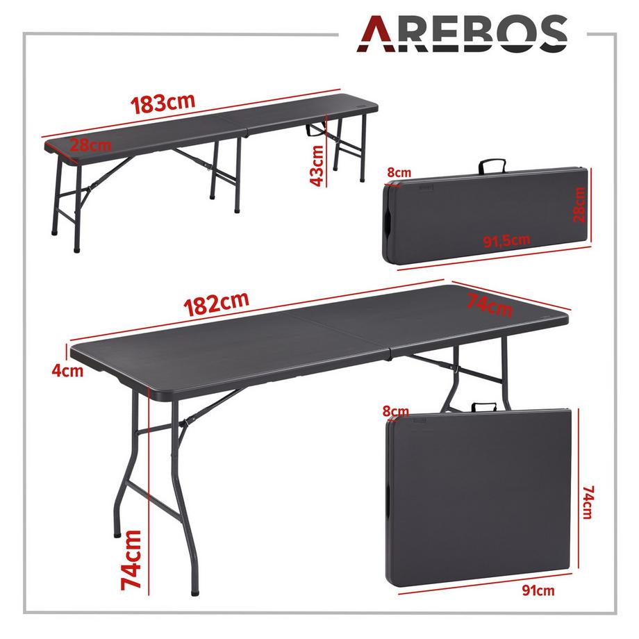 Arebos Bierzeltgarnitur Festzeltgarnitur Biertisch Set klappbar Campingtisch  