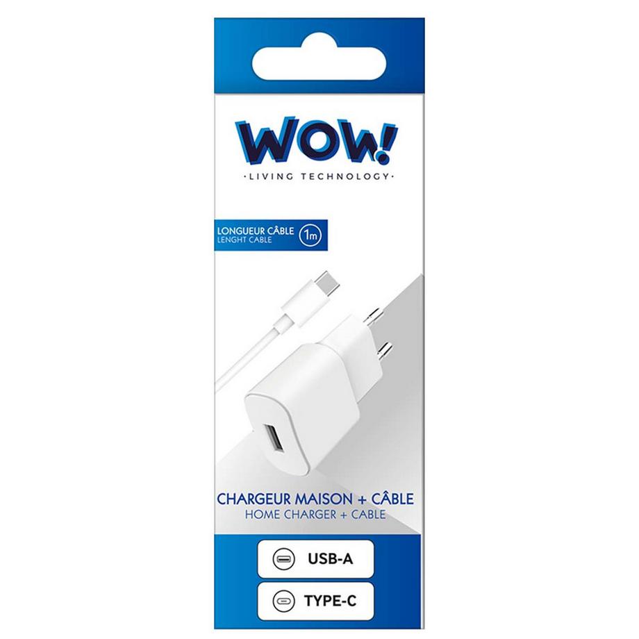 WOW  USB-A 2.4A Fast Charge Netzladegerät + USB-A / USB-C Kabel 