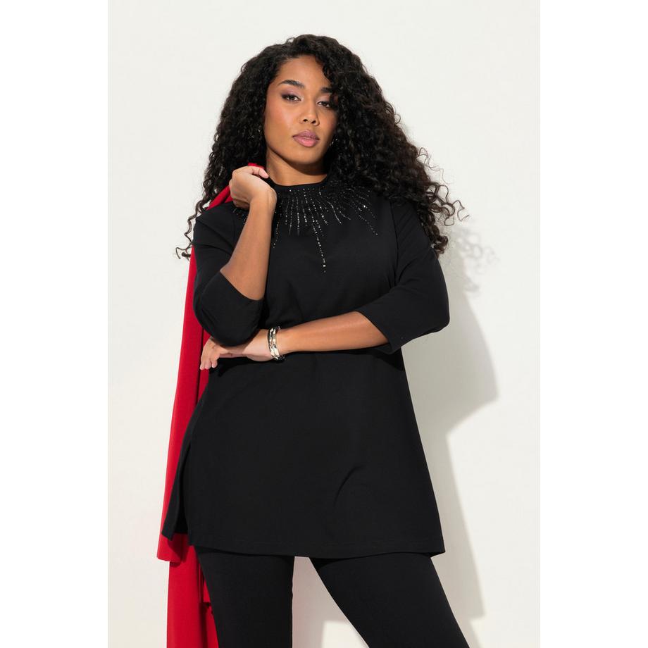 Ulla Popken Sweat-shirt Pierres Fantaisie Coupe Évasée Col Montant  