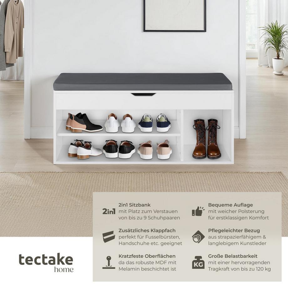 Tectake Schuhbank Natalya für 9 Paar Schuhe mit Sitzpolster  