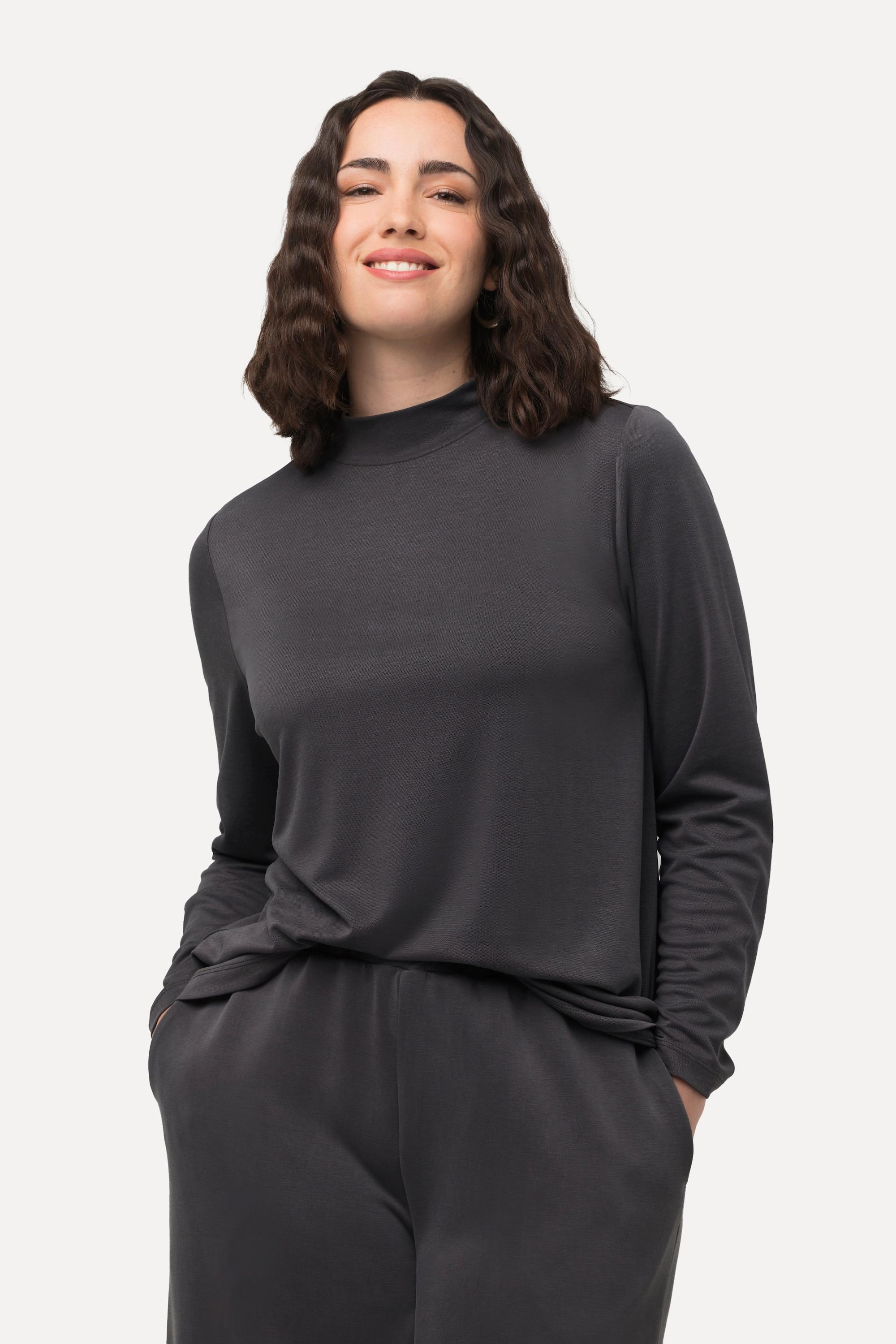 Ulla Popken  Maglia classica in misto modal con collo alto e maniche lunghe 