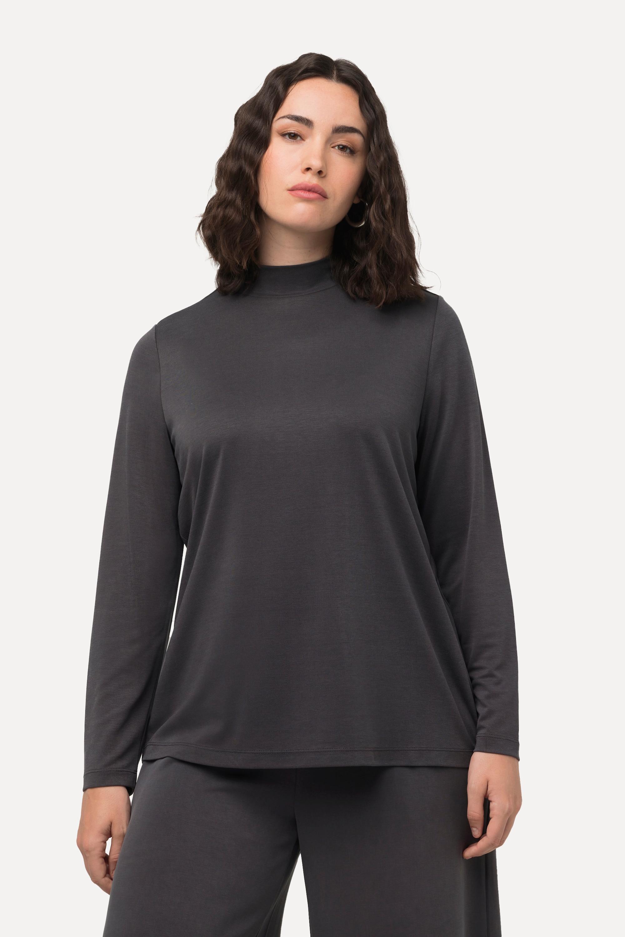 Ulla Popken  Maglia classica in misto modal con collo alto e maniche lunghe 