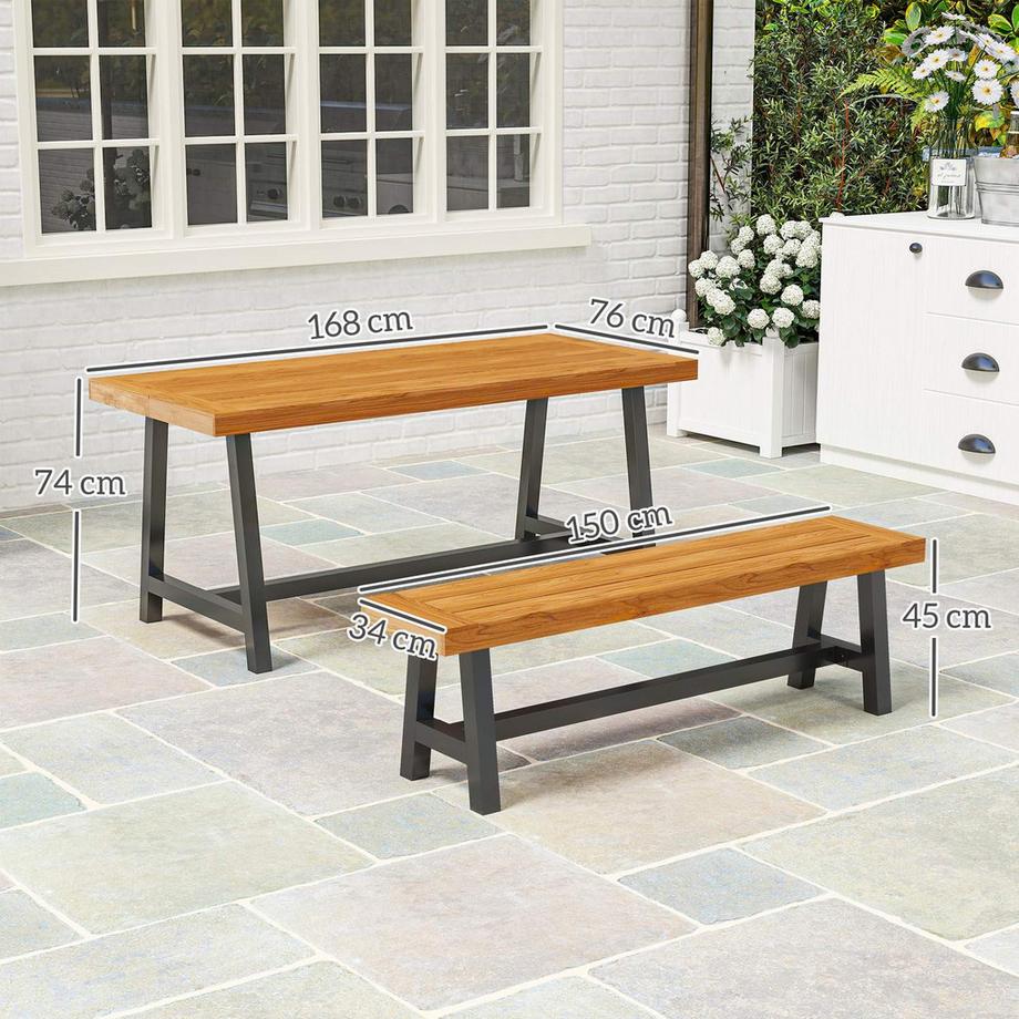 Northio Sitzgruppe 3-teilig Holz Essgruppe für 4 Personen im Lamellendesign Esstisch mit 2 Bänke Esszimmergruppe mit Holztisch Küchentisch-Set Balkonmöbel Gartenmöbel für Terrasse, Balkon Teak |  