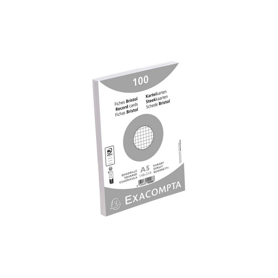 Exacompta Paquet 100 fiches sous film - bristol quadrillé 5x5 non perforé 148x210mm - x 10  