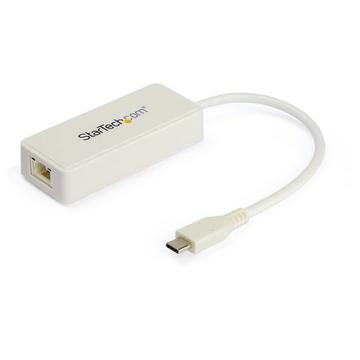 Adattatore Ethernet USB C con porta USB A - Adattatore di rete NIC USB 3.0/USB 3.1 Tipo C a RJ45 - Convertitore USB C a RJ45 1GB - Compatibile TB3/Macbook/Chomebook - Bianco