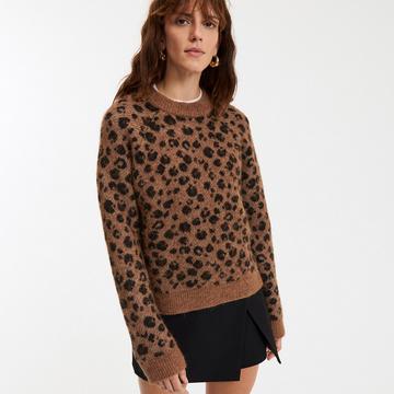 Pullover aus Woll- und Alpaka-Mischgewebe mit Leopardenmuster