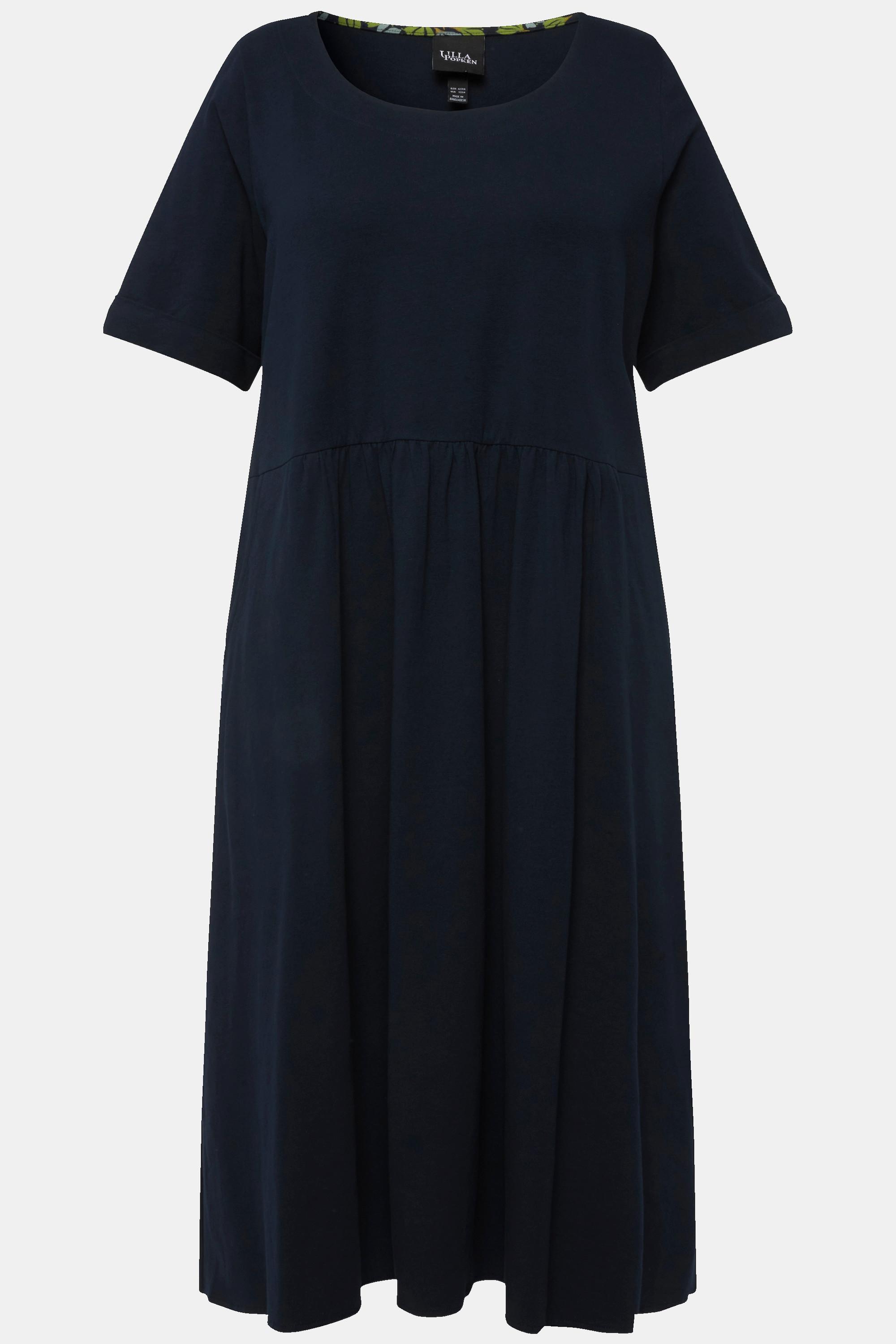 Ulla Popken  Robe midi en jersey, décolleté rond et manches courtes. Silhouette en A évasée. 