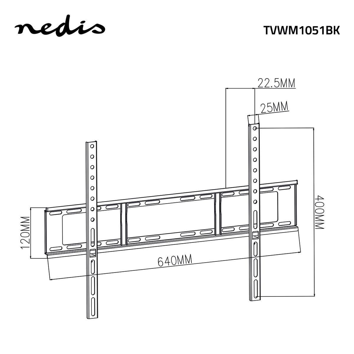 Nedis  Support mural TV fixe | 37-70" | Poids maximal de l'écran supporté : 35kg | Distance minimale au mur : 23mm | Acier | Noir 