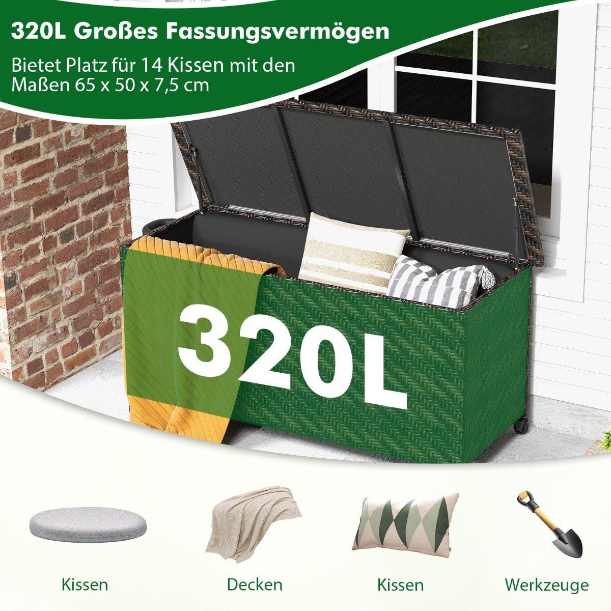 Northio Scatola per cuscino con ruote e scatola per cuscino impermeabile con capacità di 320 litri Scatola portaoggetti in polyrattan  